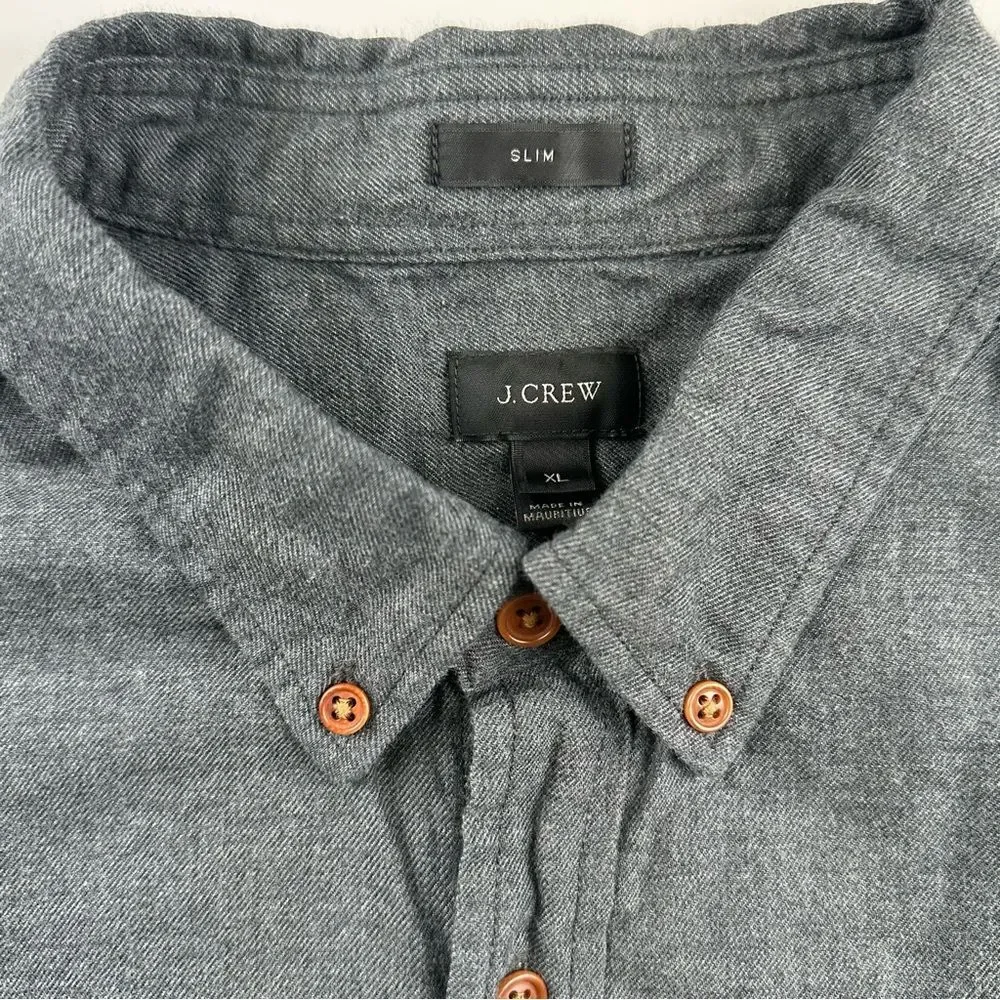 J.Crew Men’s SZ XL Slim Gray Button Down Shirt Brushed Cotton Flannel Classic